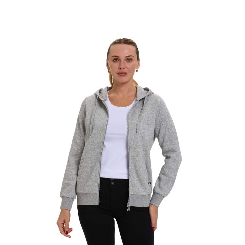 Polerón Mujer Hoodie Full Zipper Gris Melange Fsp-0