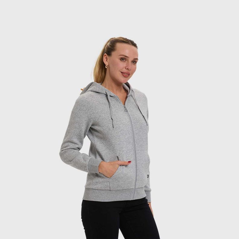 Polerón Mujer Hoodie Full Zipper Gris Melange Fsp-1
