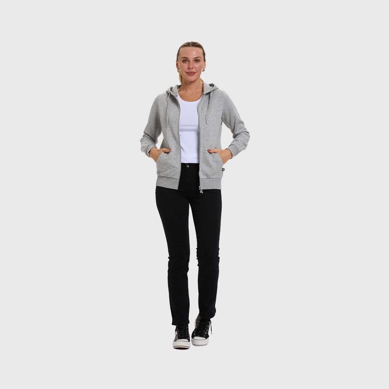 Polerón Mujer Hoodie Full Zipper Gris Melange Fsp-3