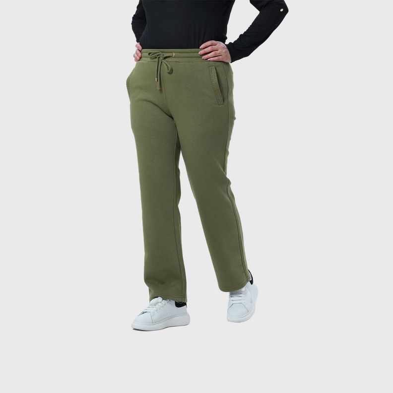 Pantalón Buzo Mujer Con Cordón Y Bolsillo Verde Olivo-1