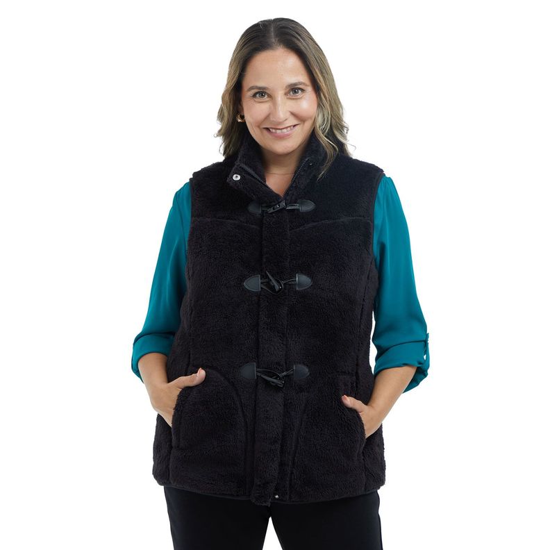 Polar Peludo Estilo Montgomery Negro Mujer-0