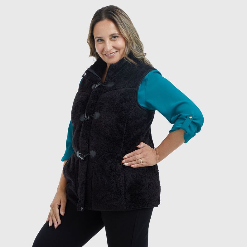 Polar Peludo Estilo Montgomery Negro Mujer-1
