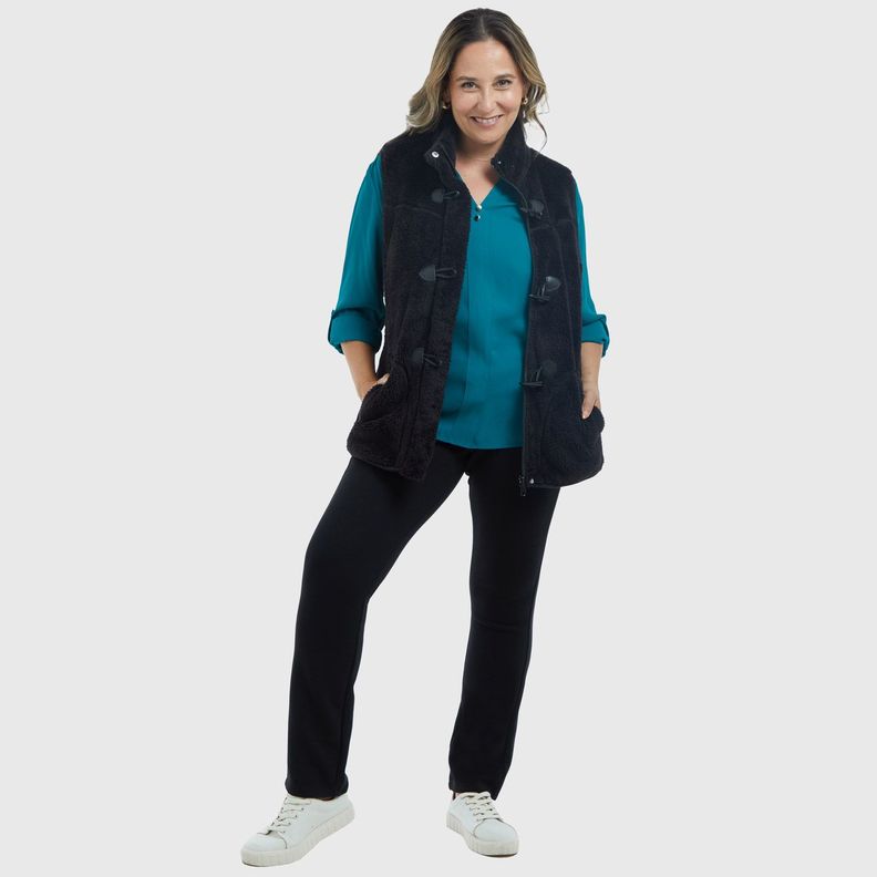 Polar Peludo Estilo Montgomery Negro Mujer-3