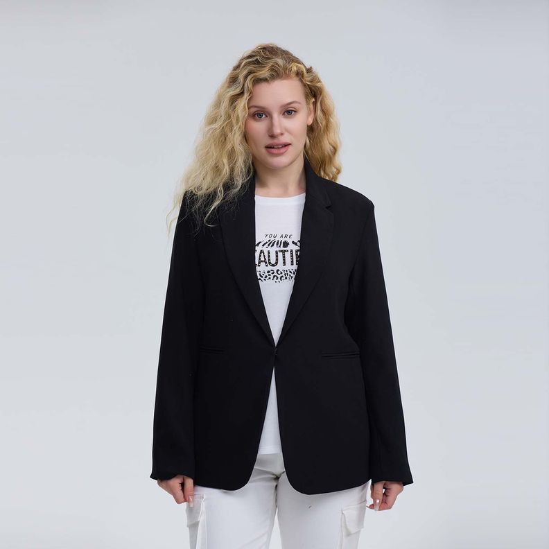 Blazer Mujer Con Manga Roll Up Negro-0