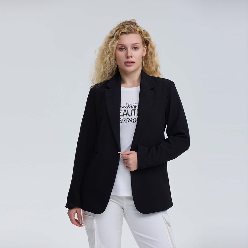 Blazer Mujer Con Manga Roll Up Negro-1
