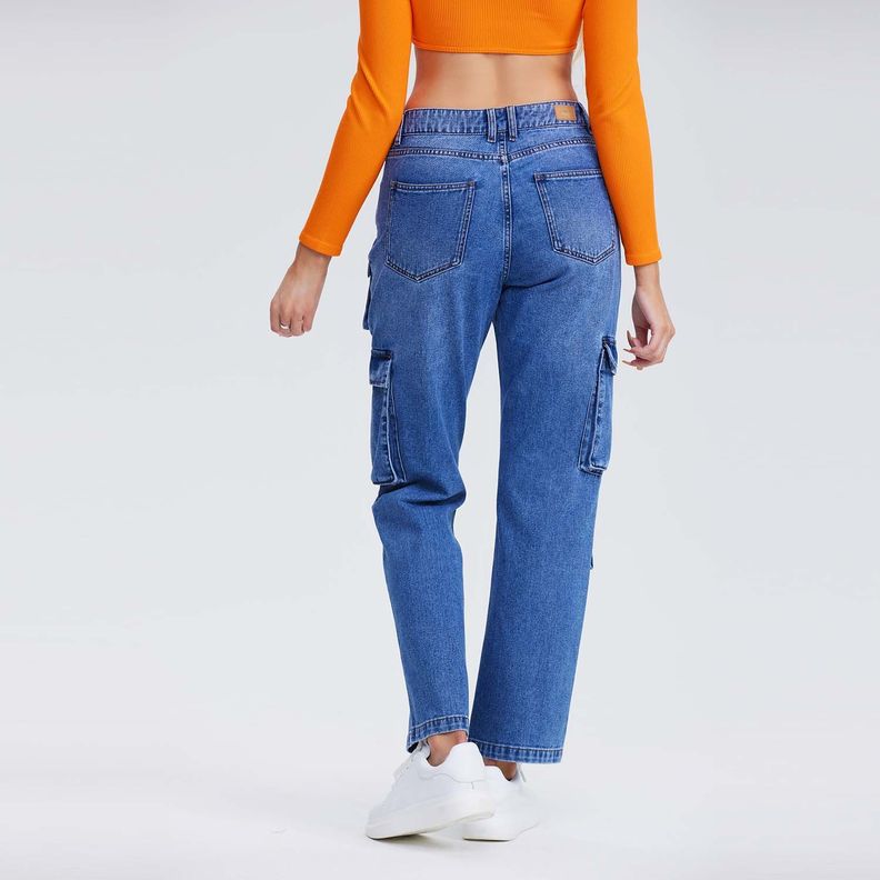 Jeans Recto Cargo Azul Claro Mujer-2