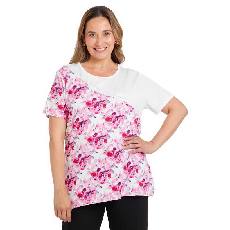 Polera Bloque Estamapdo Crudo Mujer-0