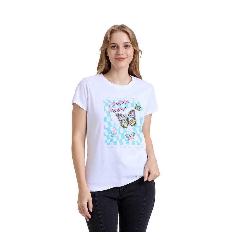 Polera Mujer Básica Print Blanco / Turquesa Fashion's Park-0
