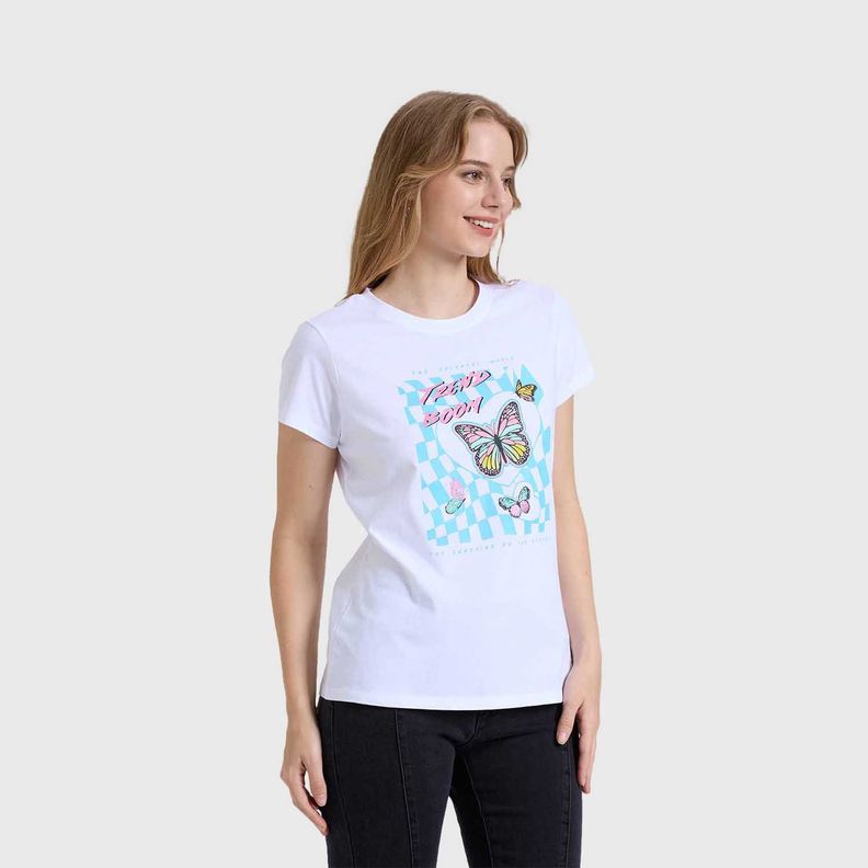 Polera Mujer Básica Print Blanco / Turquesa Fashion's Park-1