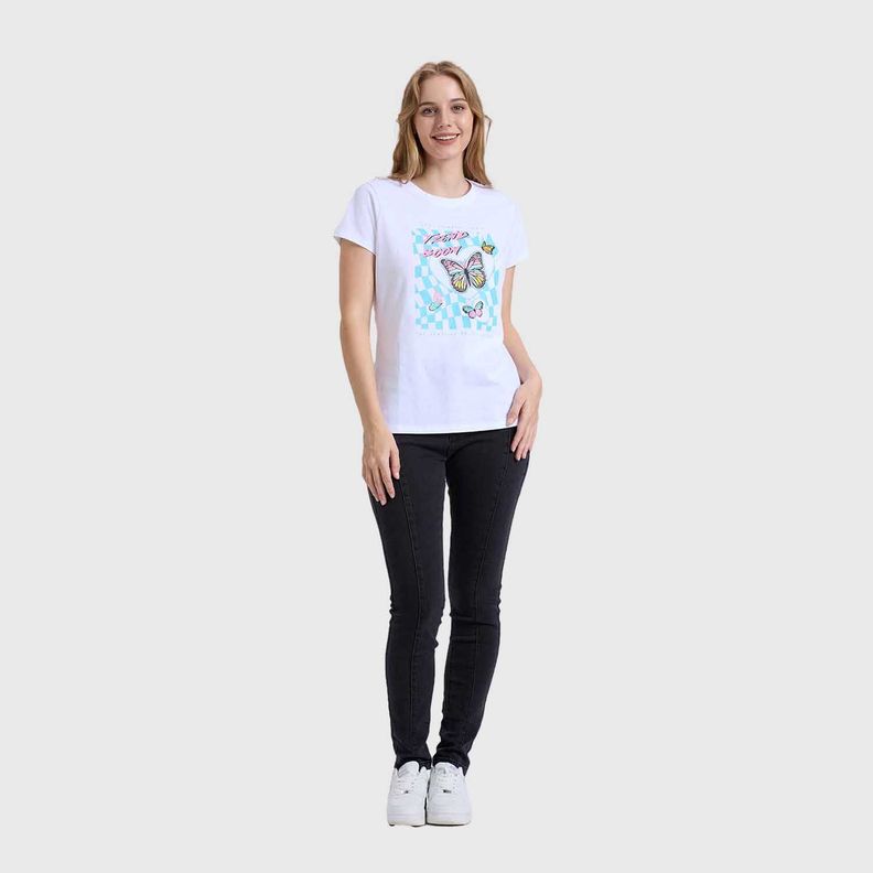 Polera Mujer Básica Print Blanco / Turquesa Fashion's Park-3