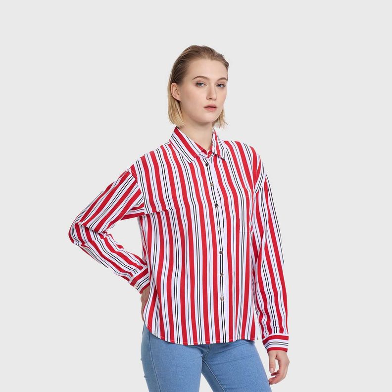 Blusa Mujer Abotonada Lisa Rojo Fashion's Park-1