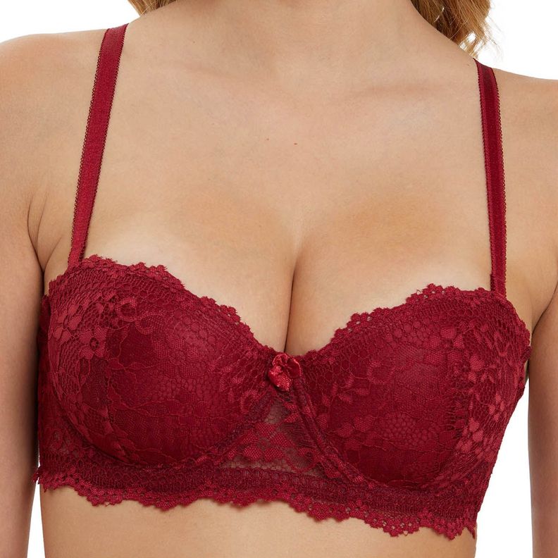 Sostén Strapless Encaje Burdeo Mujer-0