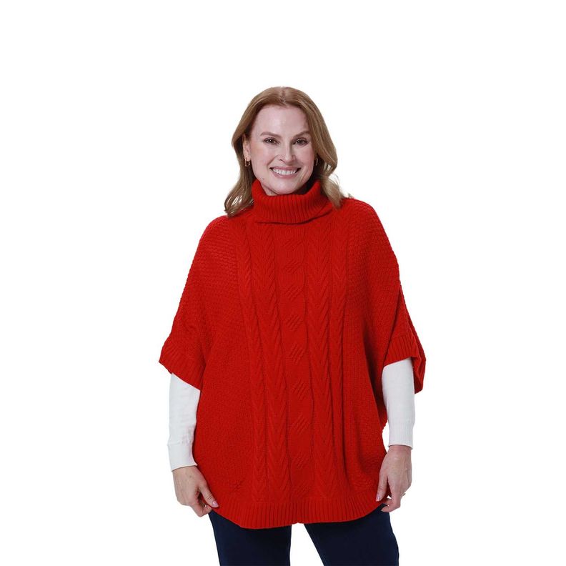 Sweater Mujer Poncho Rojo Fashion's Park-0