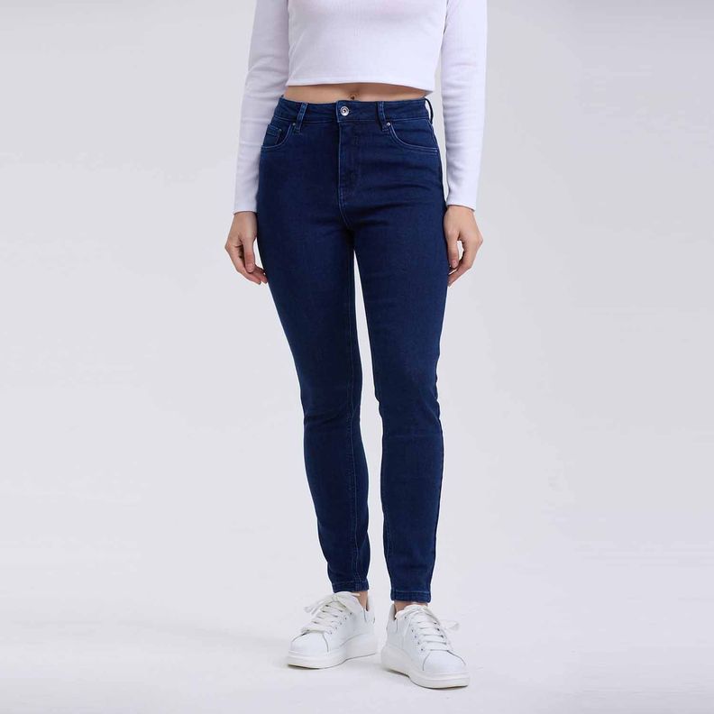 Jeans Mujer Skinny Con Polar Azul Oscuro-0