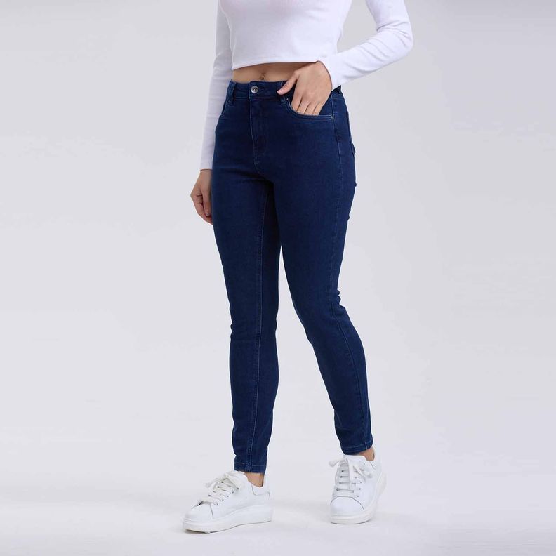 Jeans Mujer Skinny Con Polar Azul Oscuro-1