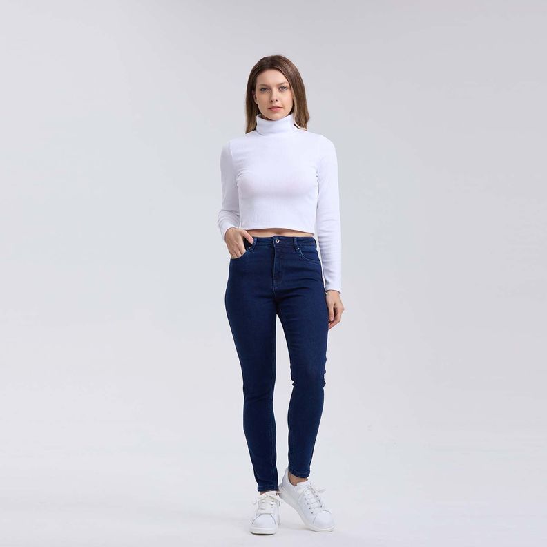 Jeans Mujer Skinny Con Polar Azul Oscuro-3