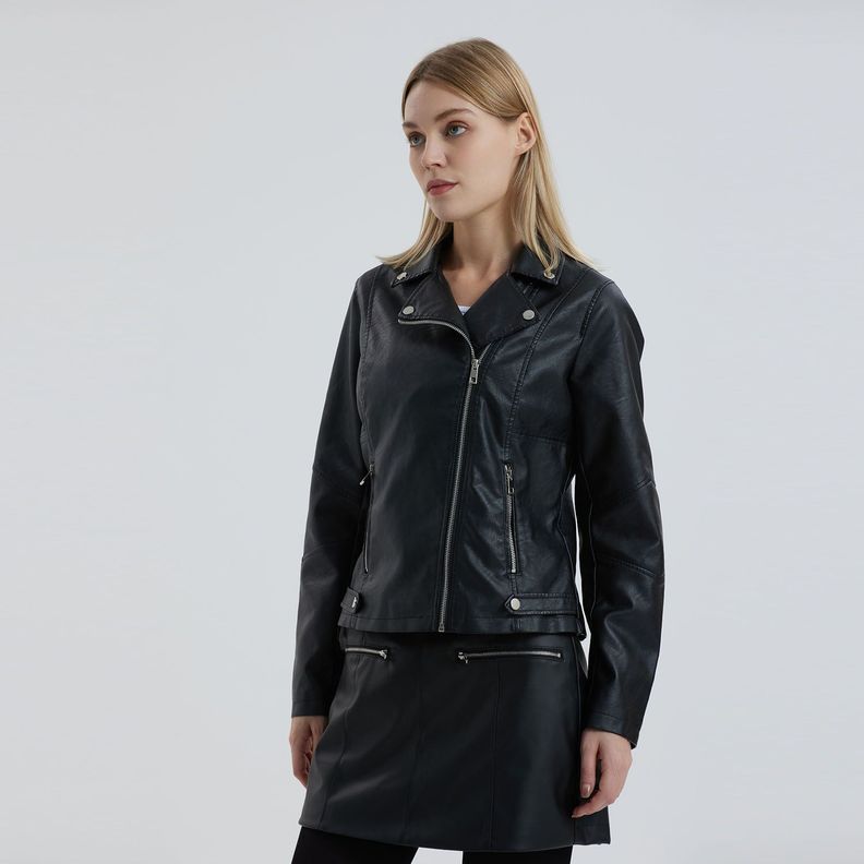 Chaqueta Mujer Biker Negro-1