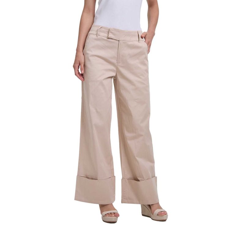 Pantalón Mujer Sastrero Basta Ancha Beige Fashion's Park-0