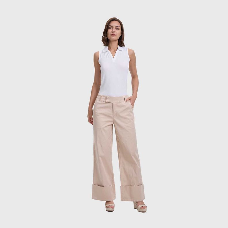 Pantalón Mujer Sastrero Basta Ancha Beige Fashion's Park-3