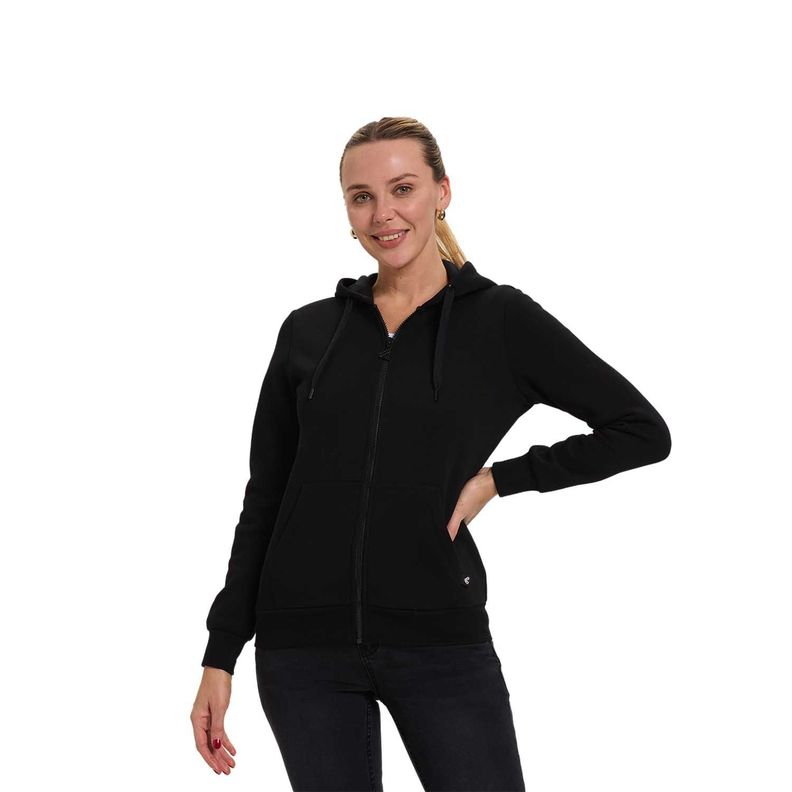 Polerón Mujer Hoodie Full Zipper Negro Fashion's Park-0