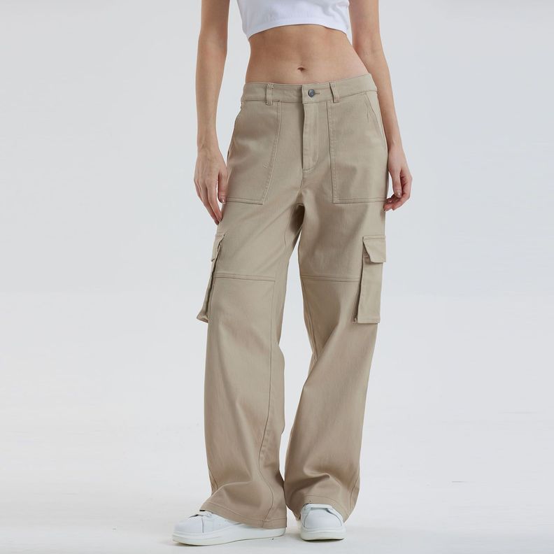 Pantalón Mujer Gabardina Cargo Nude-0