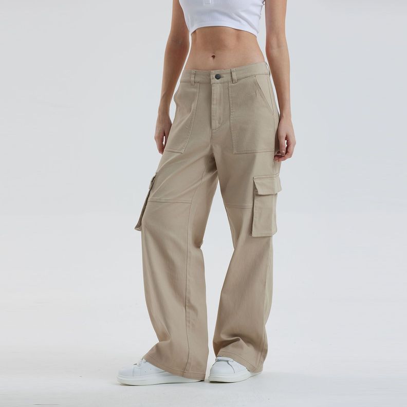 Pantalón Mujer Gabardina Cargo Nude-1