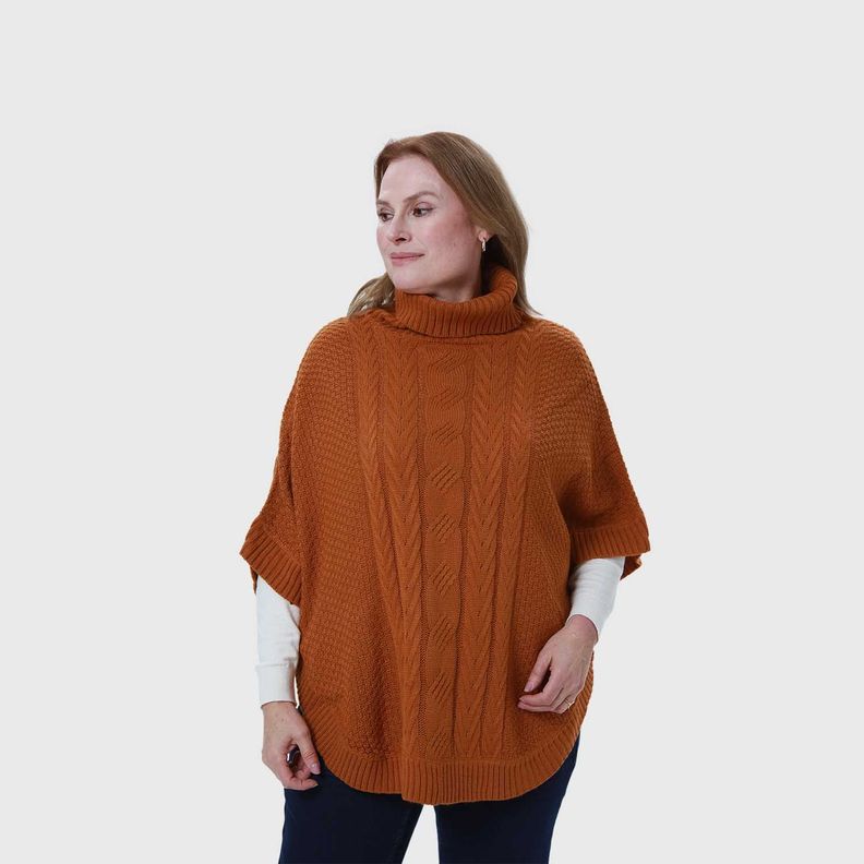 Sweater Mujer Poncho Camel-1