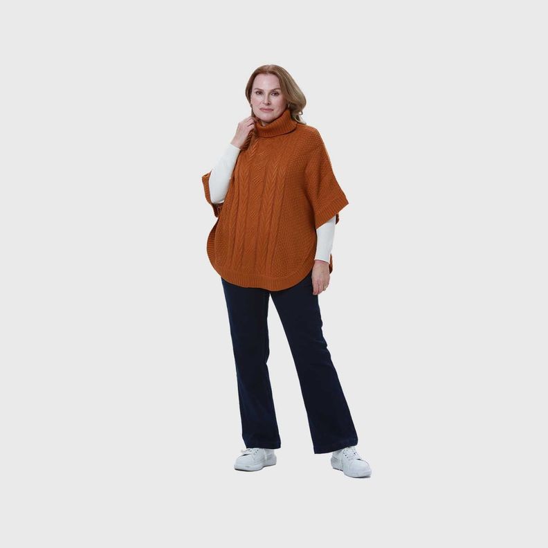 Sweater Mujer Poncho Camel-3