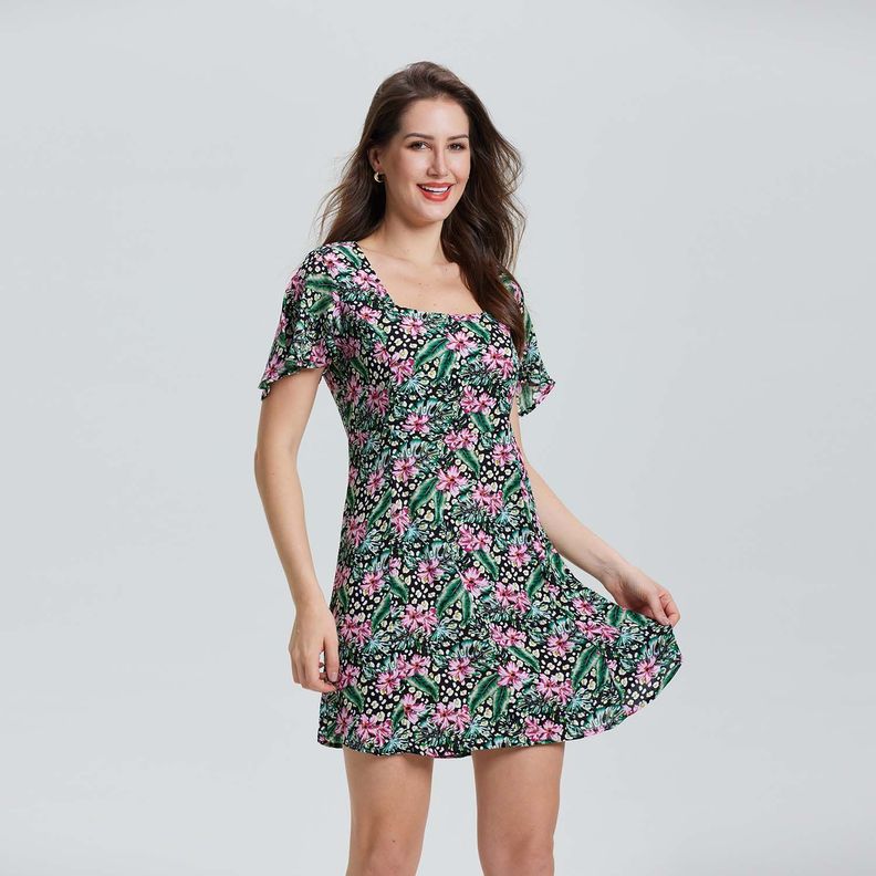 Vestido Escote Cuadrado Negro Mujer-0