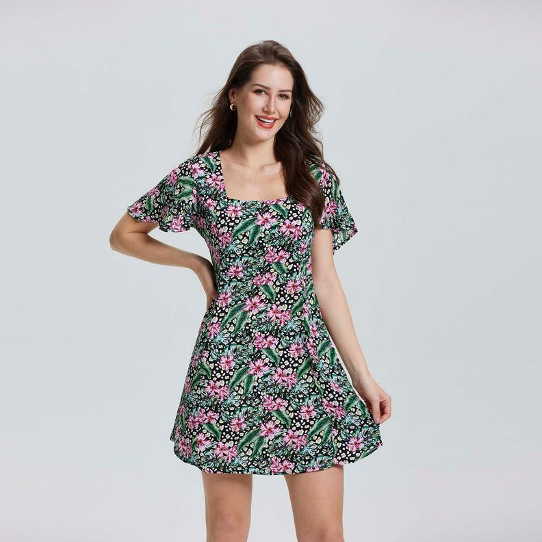 Vestido Escote Cuadrado Negro Mujer-1