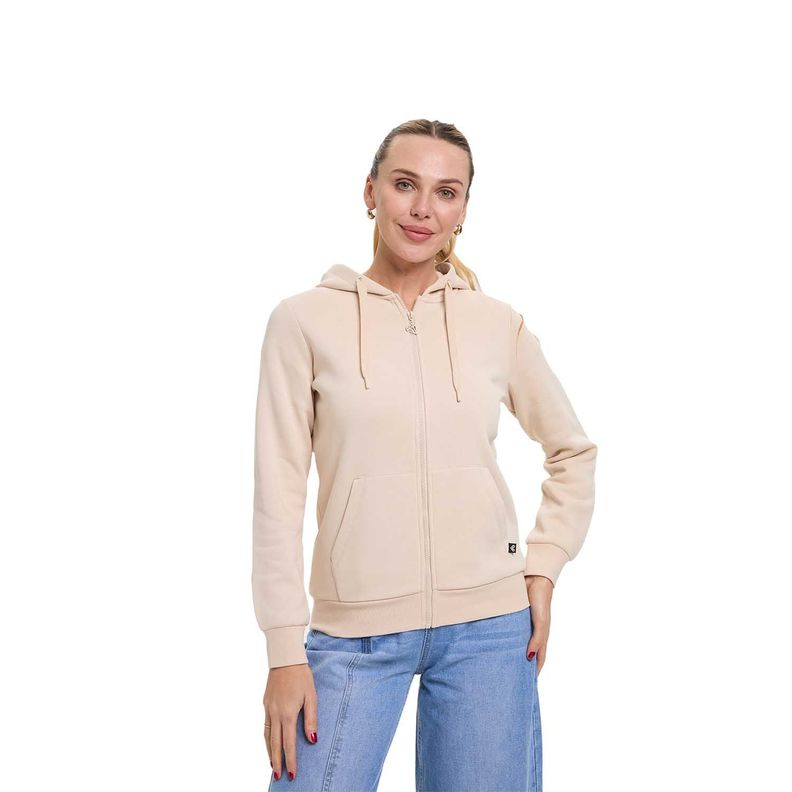 Polerón Mujer Hoodie Full Zipper Beige Fashion's Park-0