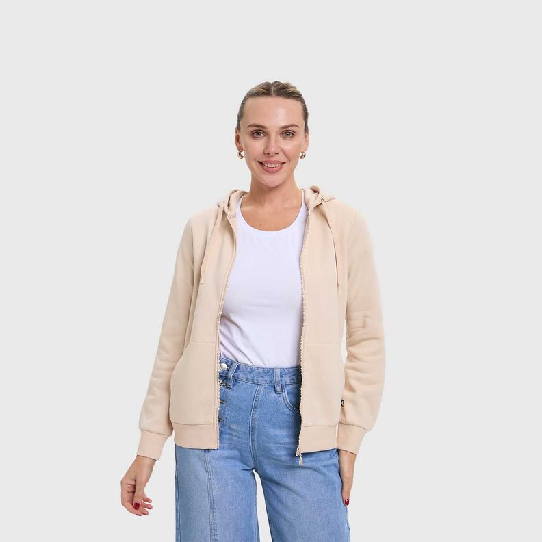 Polerón Mujer Hoodie Full Zipper Beige Fashion's Park-1