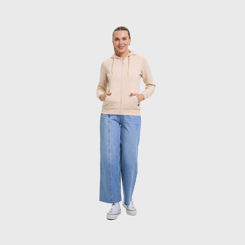 Polerón Mujer Hoodie Full Zipper Beige Fashion's Park-3