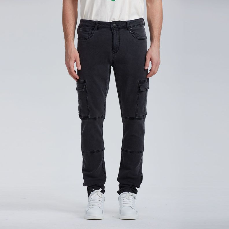 Jeans Skinny Cargo Negro Hombre-0