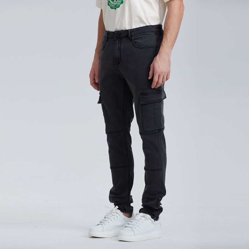 Jeans Skinny Cargo Negro Hombre-1
