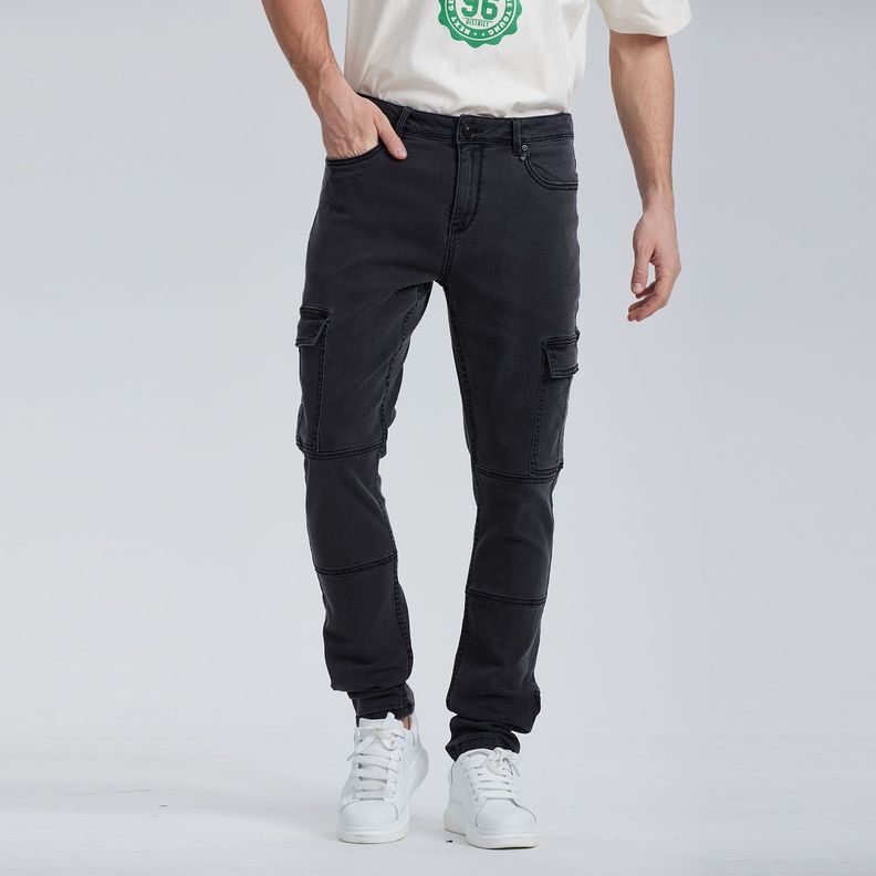 Jeans Skinny Cargo Negro Hombre-2