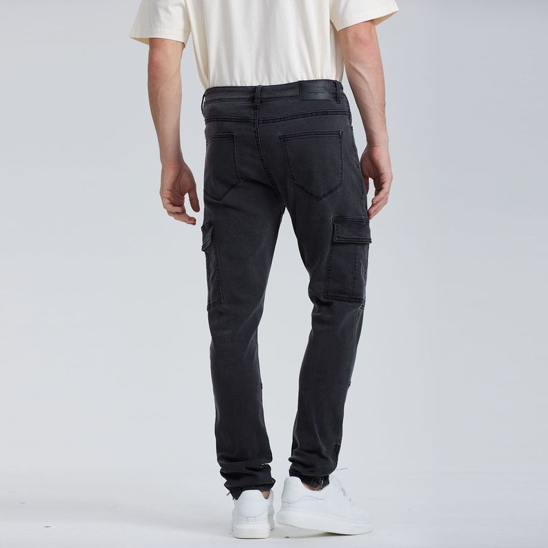 Jeans Skinny Cargo Negro Hombre-3