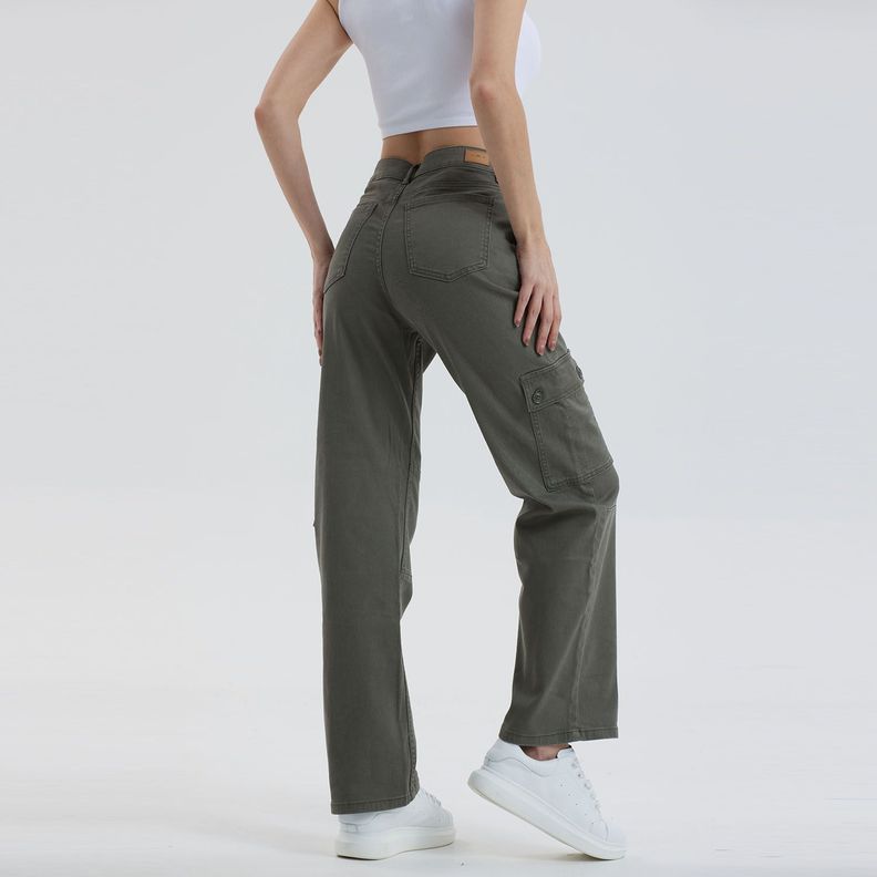Jeans Recto Cargo Verde Militar Mujer-2