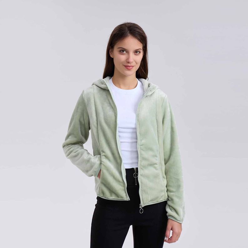 Polar Mujer Peludo Con Bolsillo Verde Claro-1