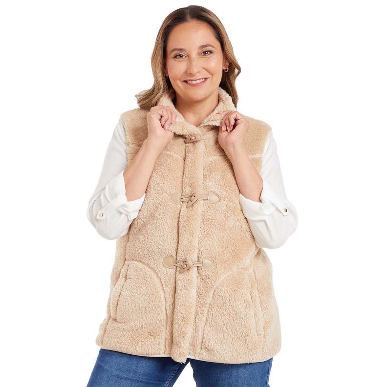 Polar Peludo Estilo Montgomery Beige Mujer-0