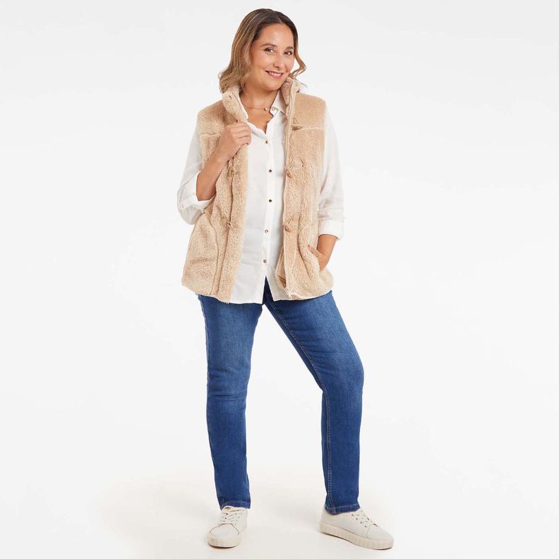 Polar Peludo Estilo Montgomery Beige Mujer-3