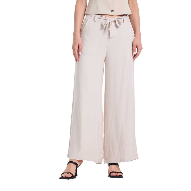 Pantalón Mujer Palazzo Liso Elasticada Crema Fashion's Park-0