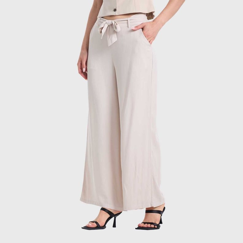 Pantalón Mujer Palazzo Liso Elasticada Crema Fashion's Park-1