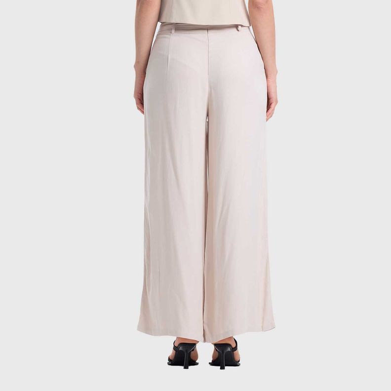 Pantalón Mujer Palazzo Liso Elasticada Crema Fashion's Park-2