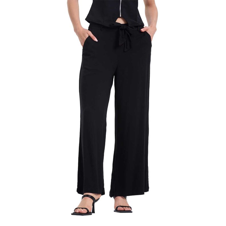 Pantalón Mujer Palazzo Liso Elasticada Negro Fashion's Park-0