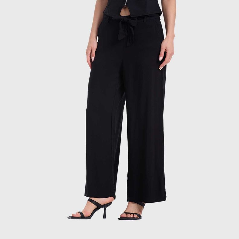 Pantalón Mujer Palazzo Liso Elasticada Negro Fashion's Park-1
