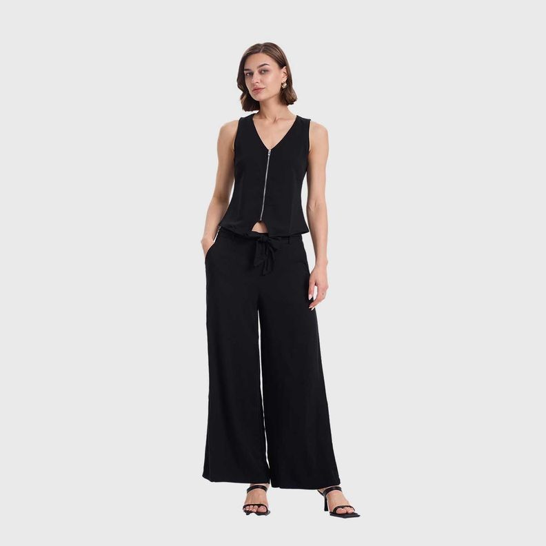 Pantalón Mujer Palazzo Liso Elasticada Negro Fashion's Park-3