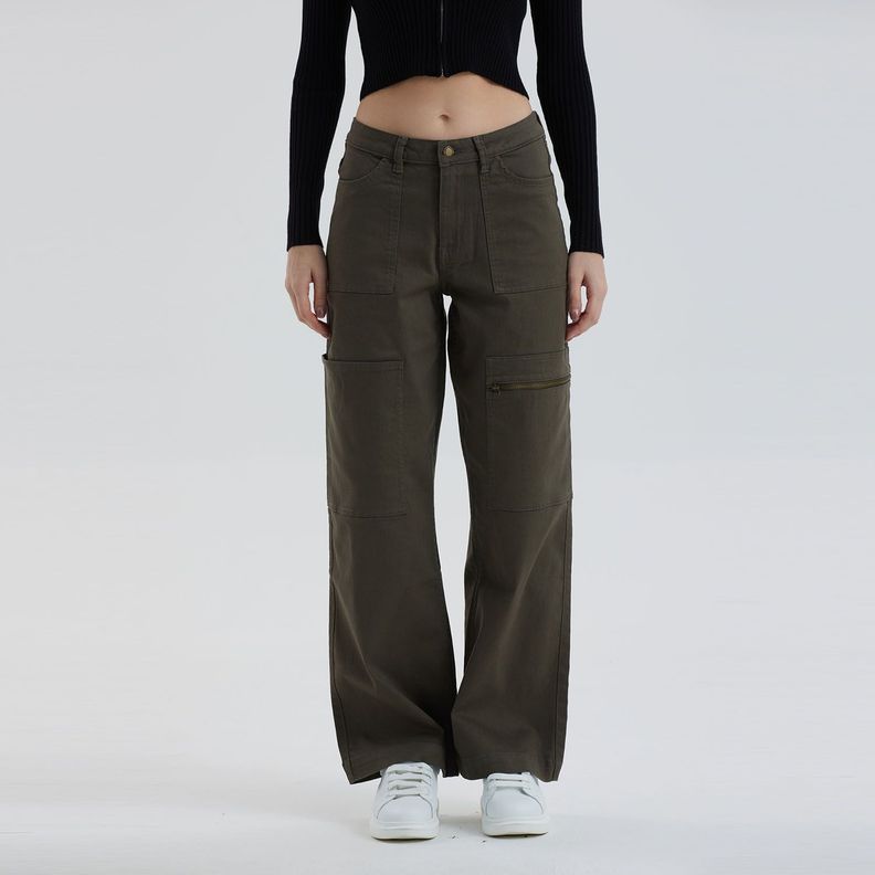 Jeans Mujer Wide Leg Cargo Verde Militar Fashion´s Park-0