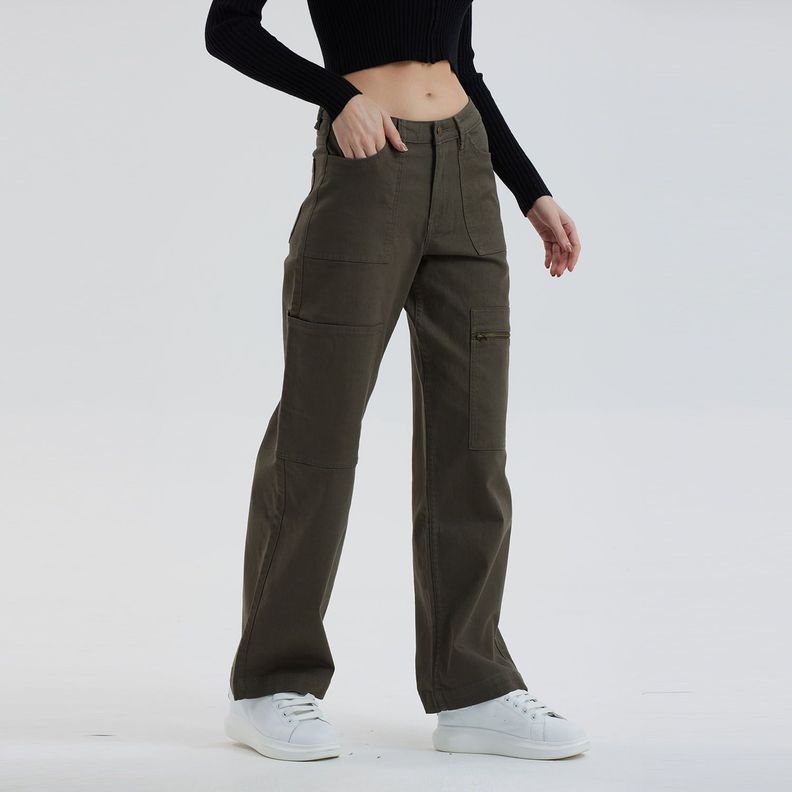 Jeans Mujer Wide Leg Cargo Verde Militar Fashion´s Park-1