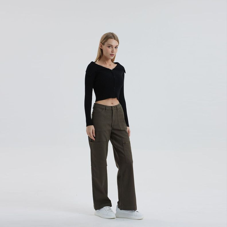 Jeans Mujer Wide Leg Cargo Verde Militar Fashion´s Park-3